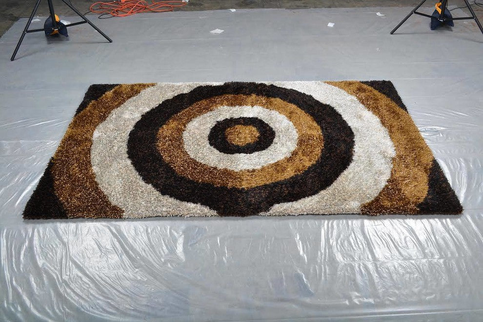 Shaggy Modern Contemporary Hand-Tufted Indian Oriental Area Rug, Brown, 6x9'