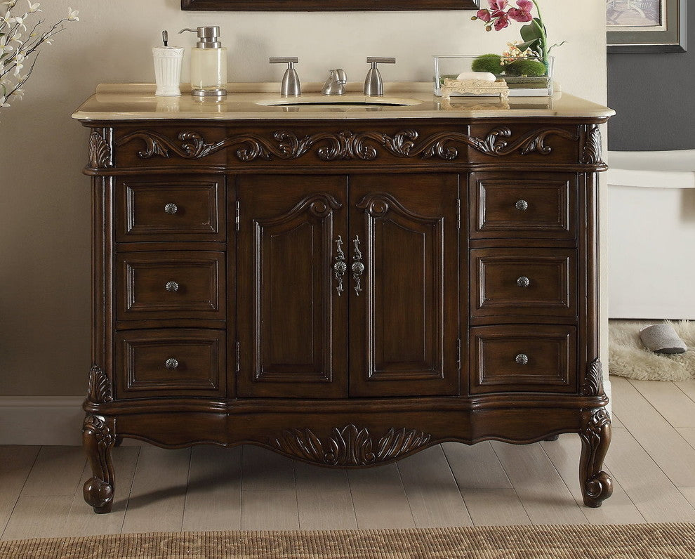48" Cream Marble Top Classic-Style Beckham Bathroom Sink Vanity