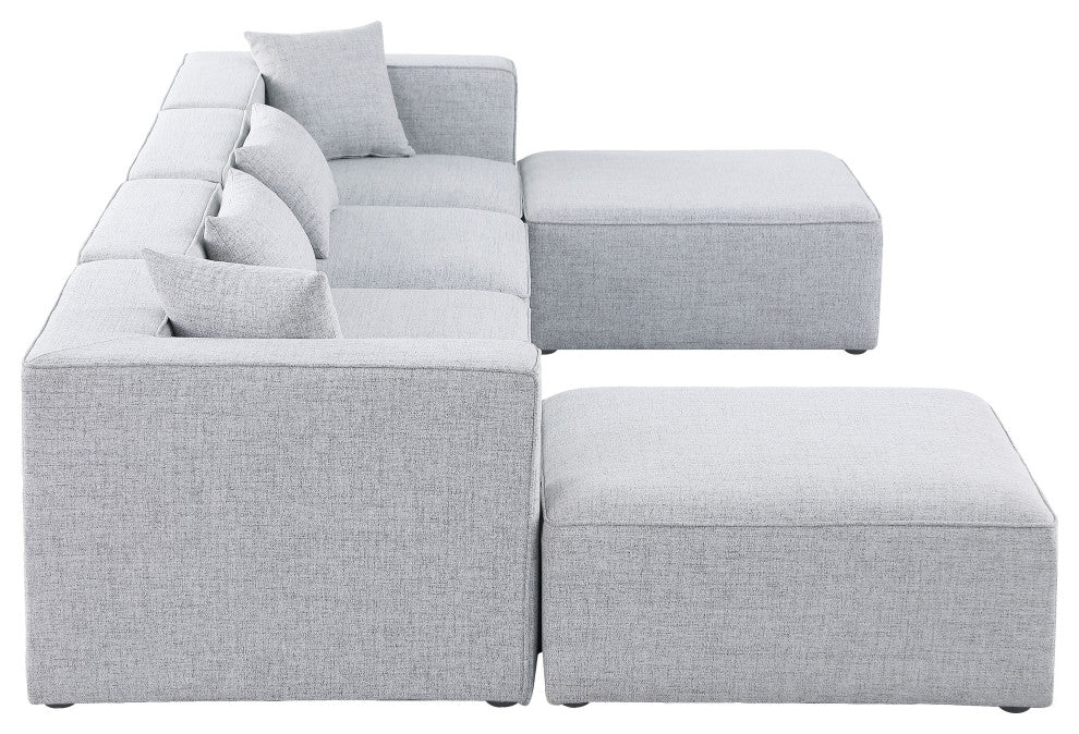 Cube Upholstered Modular Sectional, Gray, 6-Piece: 2 Armless Chair, 2 Corner Chair, 2 Ottoman, Linen Texured Fabric