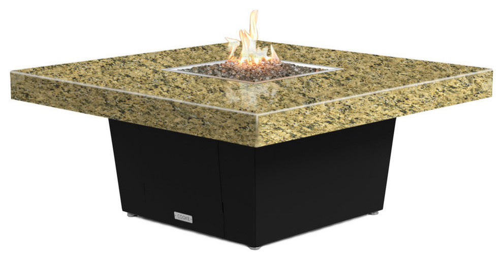Square Fire Pit Table, 48x48, Chat Height, Propane, Santa Cecilli Top, Black