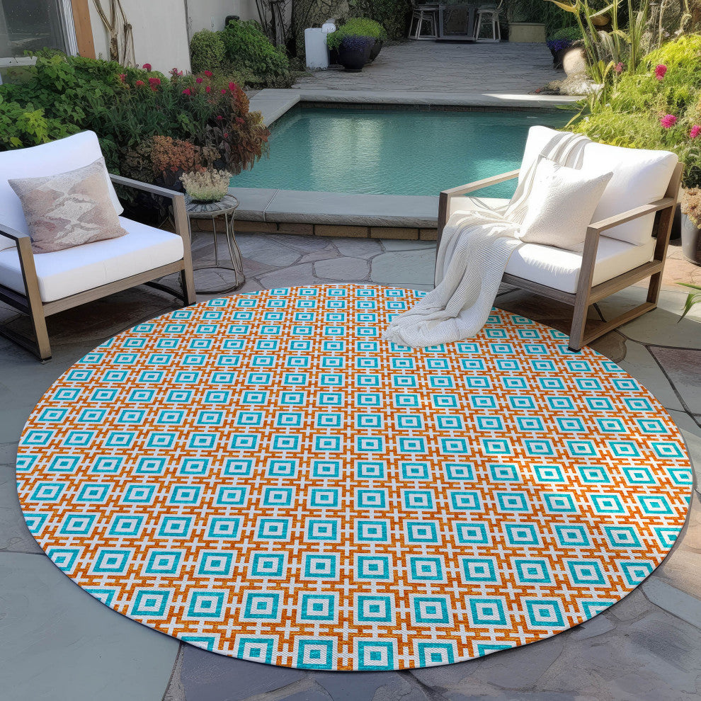 Indoor/Outdoor Marlo MO1 Orange Machine Washable 8' x 8' Rug