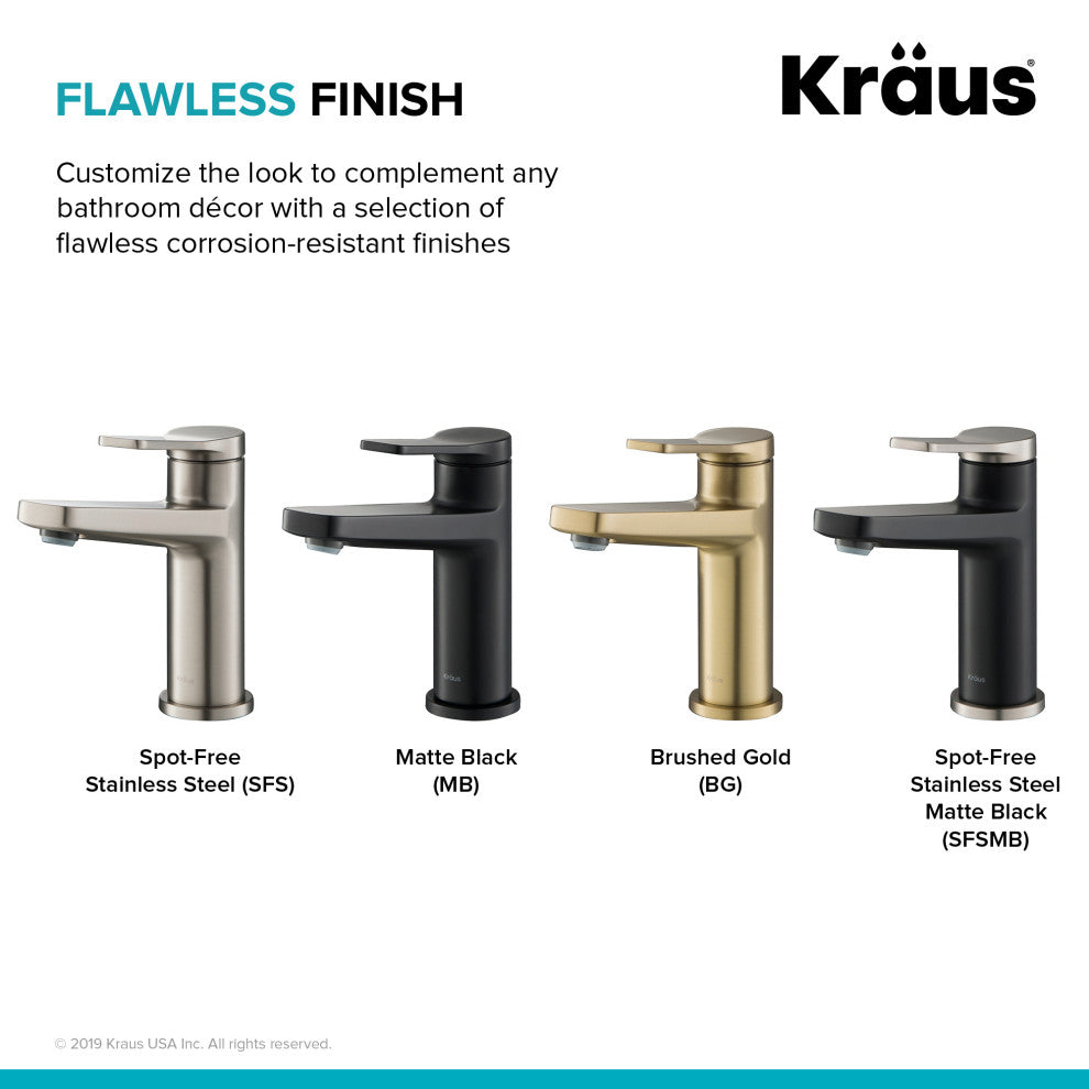 Indy Single Handle 1-Hole Bathroom Basin Faucet SFSMB, Drain Overflow SN