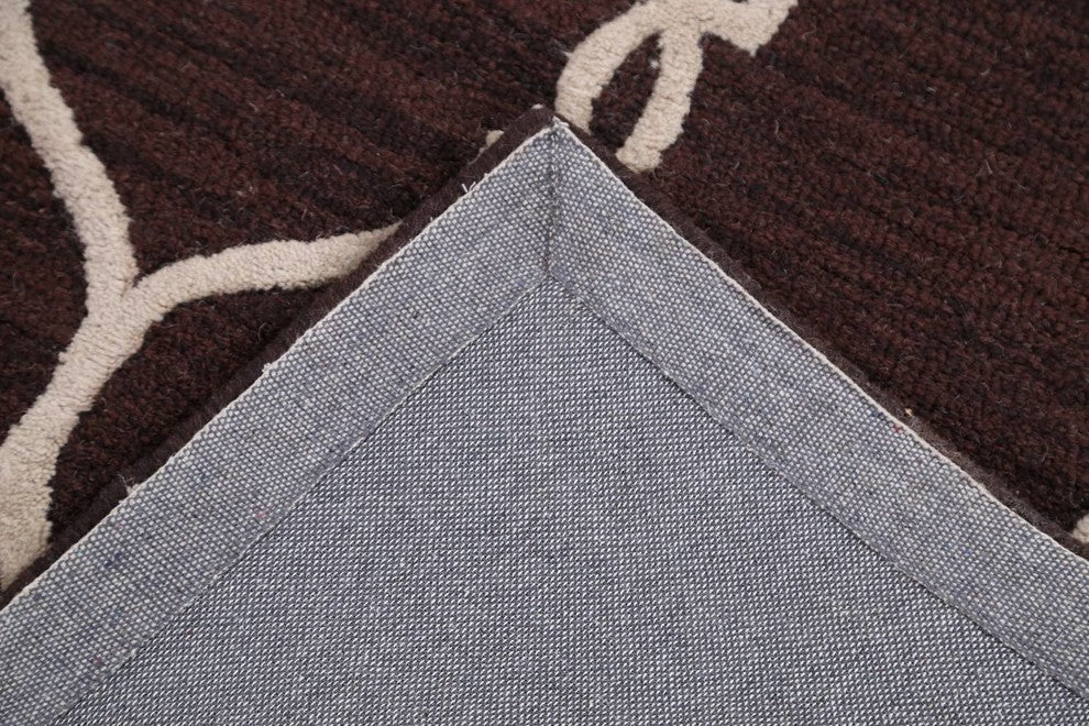 Hand-Tufted Dark Brown Trellis Oriental Wool Area Rug, 4x6''