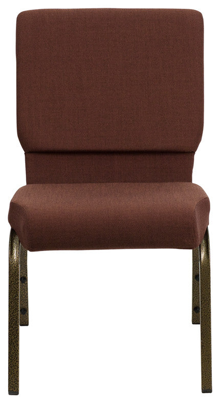 HERCULES Series 18.5'W Stacking Church Chair, Brown Fabric, Gold Vein Frame