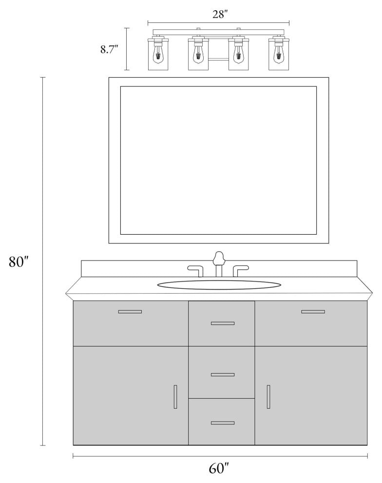 LALUZ Clear Glass Farmhouse Bathroom Vanity Lights, Bronze and Wood Grain, 4-Light