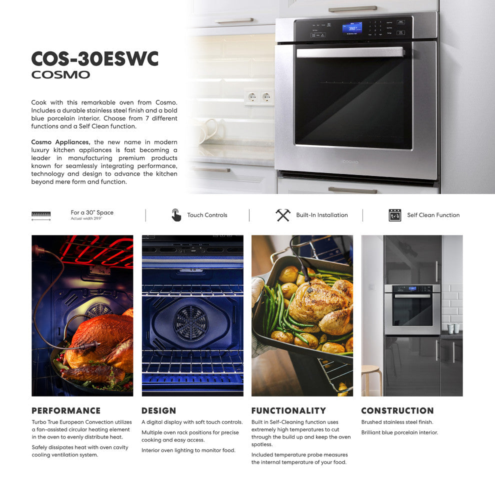 30" Single Electric Wall Oven With True European Convection and Self-Cleaning