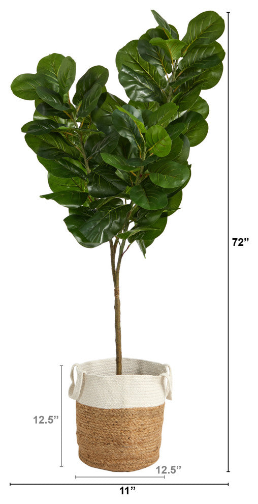 6' Fiddle Leaf Fig Artificial Tree, Handmade Natural Jute and Cotton Planter