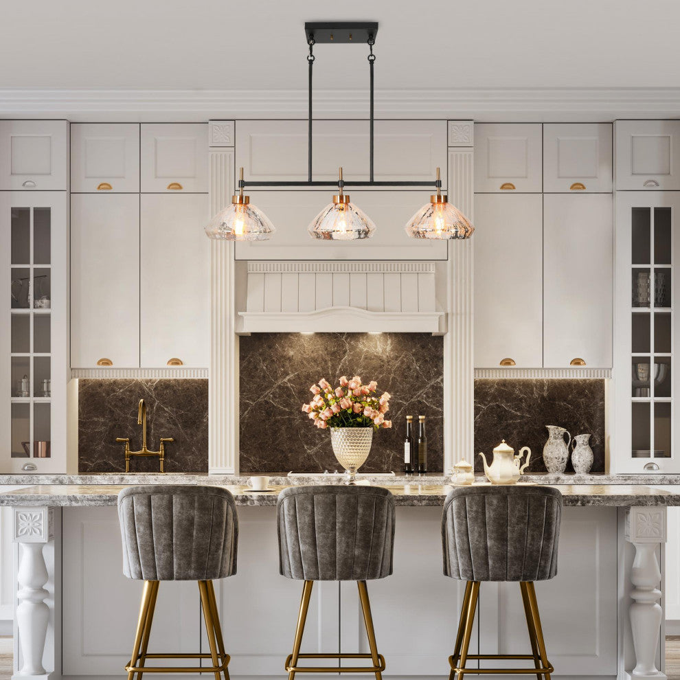LNC Matte Black Modern Mercury Glass Lighting, 3 Lights, Island Pendant Light
