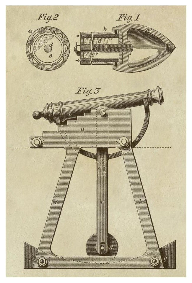 "Device for Adjusting Cannon Trajectory and Accuracy" Paper Art, 17"x24"