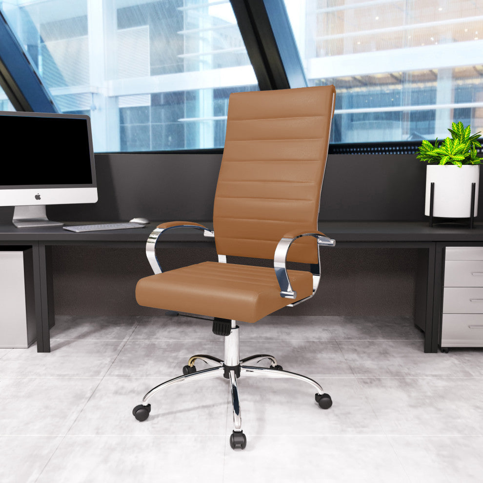 LeisureMod BOT19BRL Brown Benmar High-Back Leather Office Chair