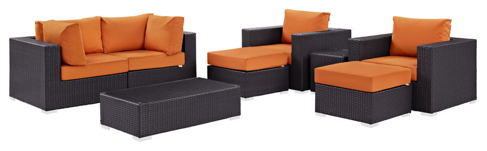 Modway Convene 8 Piece Outdoor Patio Sectional Set, Espresso Orange