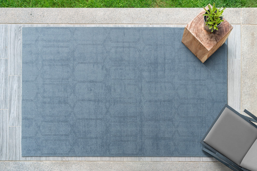 Minkah Collection Blue 2' x 3' Rectangle Indoor-Outdoor Throw Rug