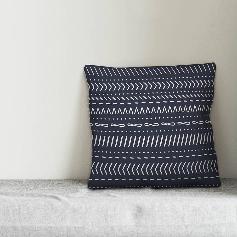 Navy Tribal Stripes 16x16 Throw Pillow