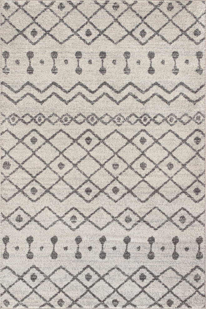 Aksil Moroccan Beni Souk Area Rug, Cream/Gray, 8 X 10