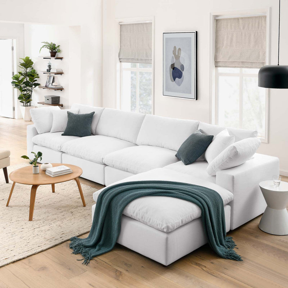 Commix Down Filled Overstuffed 5-Piece Sectional Sofa Set, Pure White