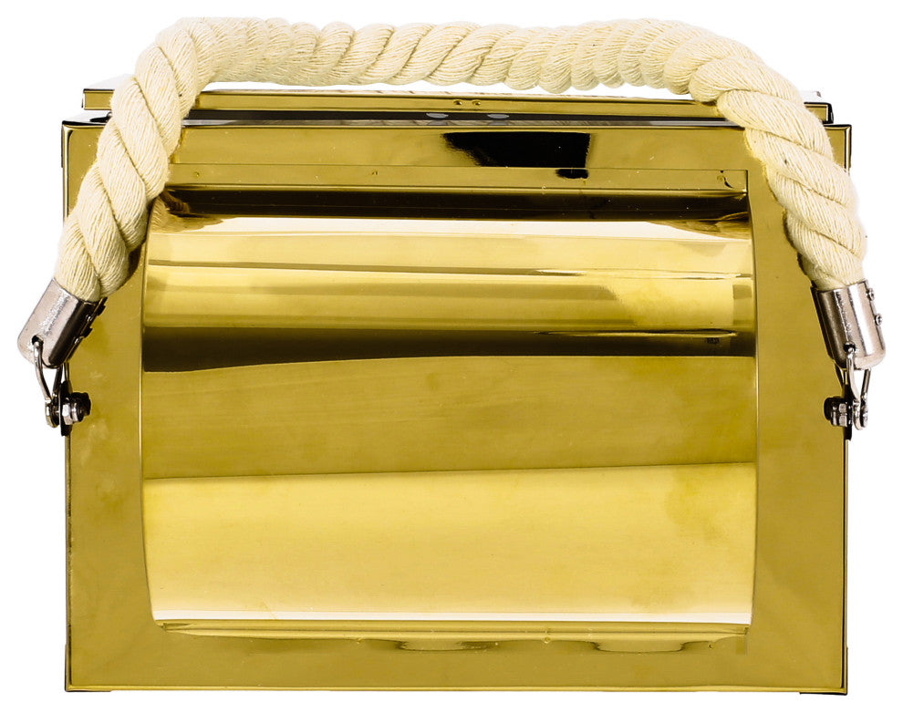 Brianna Outdoor 19" Modern Stainless Steel Lantern, Gold