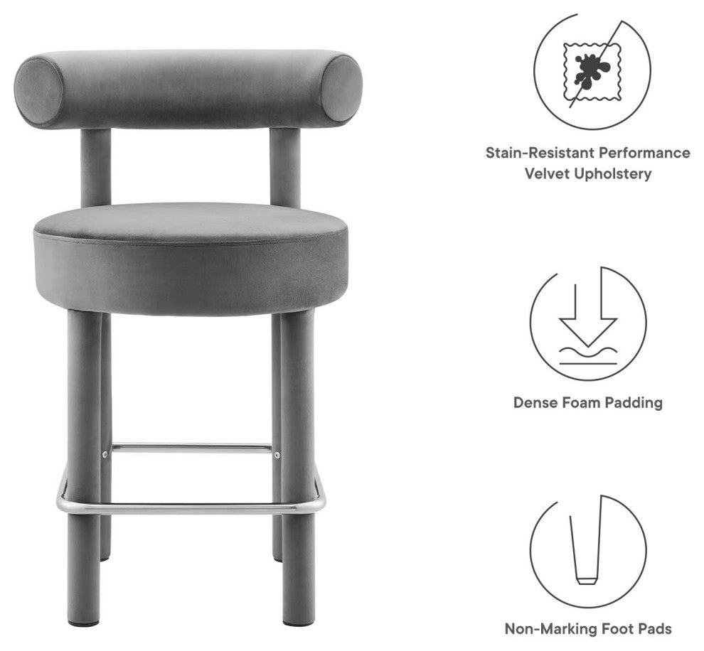 Toulouse Performance Velvet Counter Stool - Gray Silver