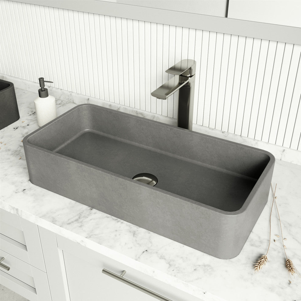 VIGO Palazzo 24"L x 11"W x 5"H Concreto Stone Rectangular Bathroom Vessel Sink