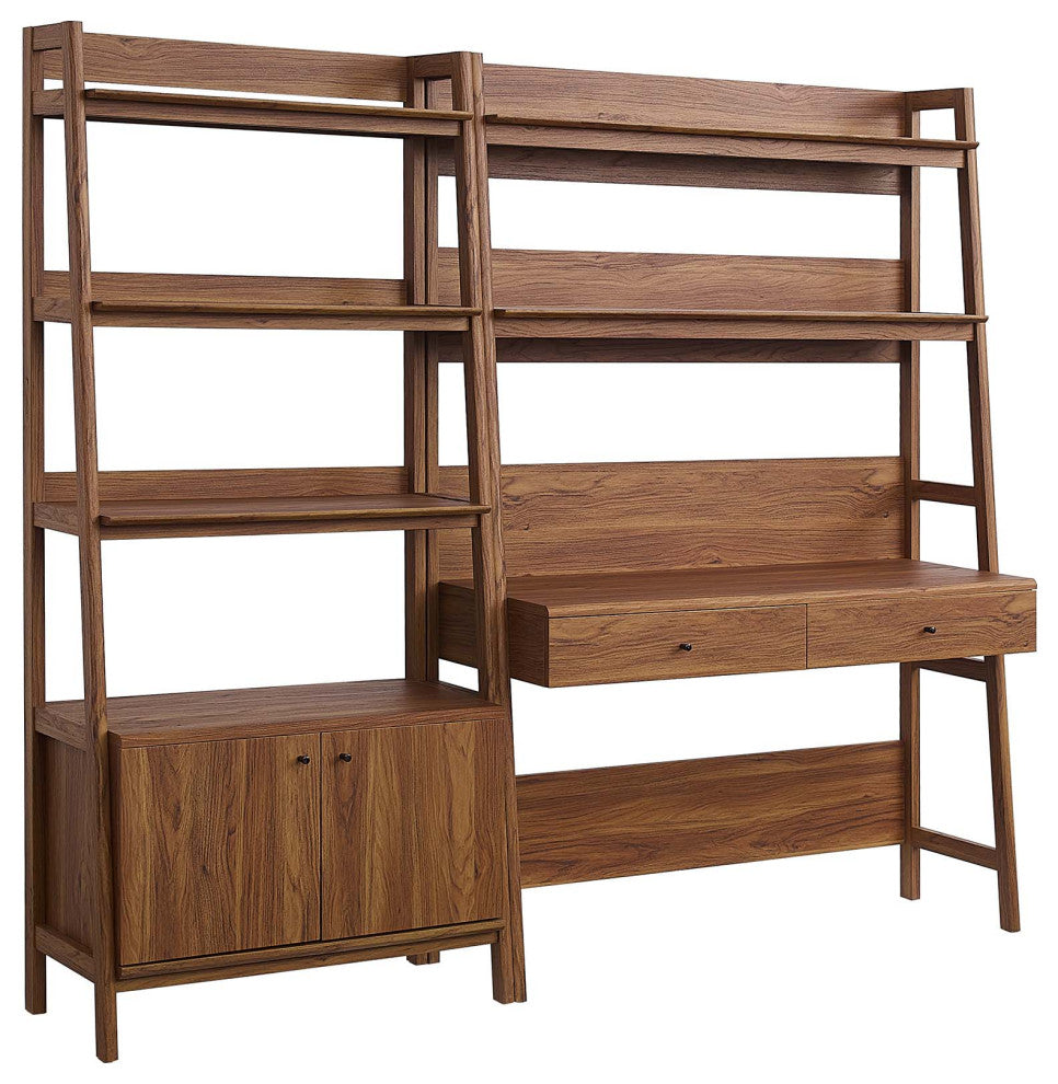 Bixby 2-Piece Wood Office Desk and Bookshelf, Walnut