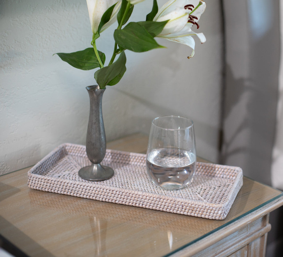 Artifacts Rattan™ Rectangular Vanity Tray, White Wash