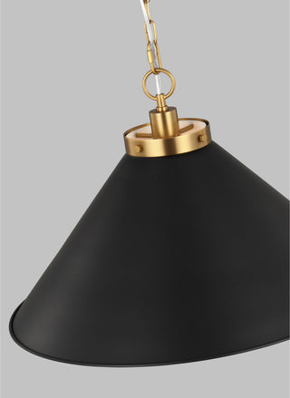Wellfleet Wide Cone Pendant, Midnight Black and Burnished Brass