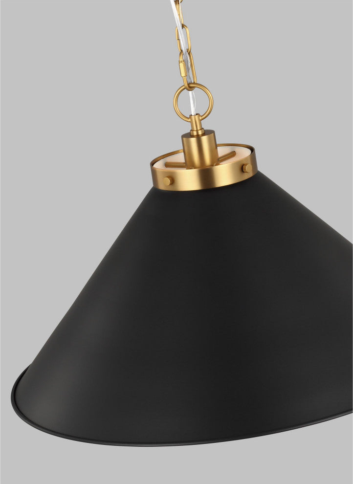 Wellfleet Wide Cone Pendant, Midnight Black and Burnished Brass