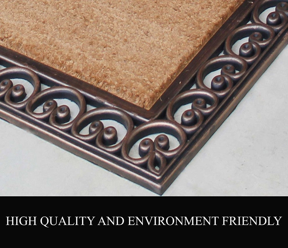 Hello Rubber And Coir Paisley Border Double Doormat, 30"x48"