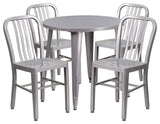 5-Piece Patio Dining Set with Round Table and Slatted Back Chairs, Gray