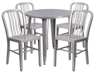 5-Piece Patio Dining Set with Round Table and Slatted Back Chairs, Gray