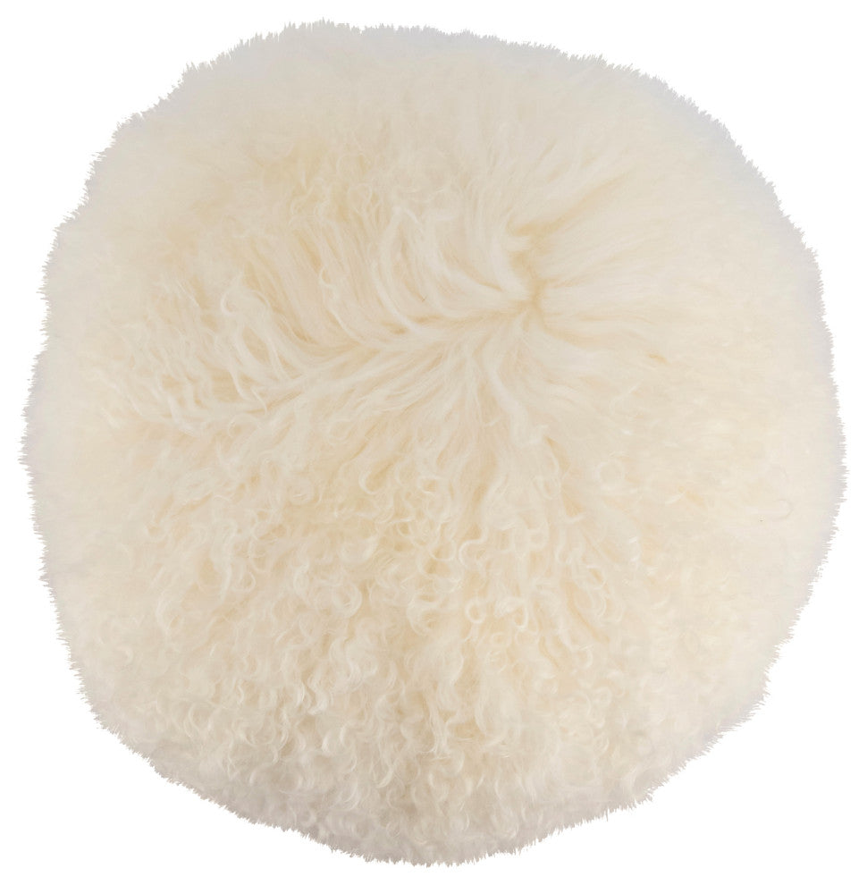 Mongolian Lamb Fur Poly Filled Throw Pillow, Ivory, 13"x13"