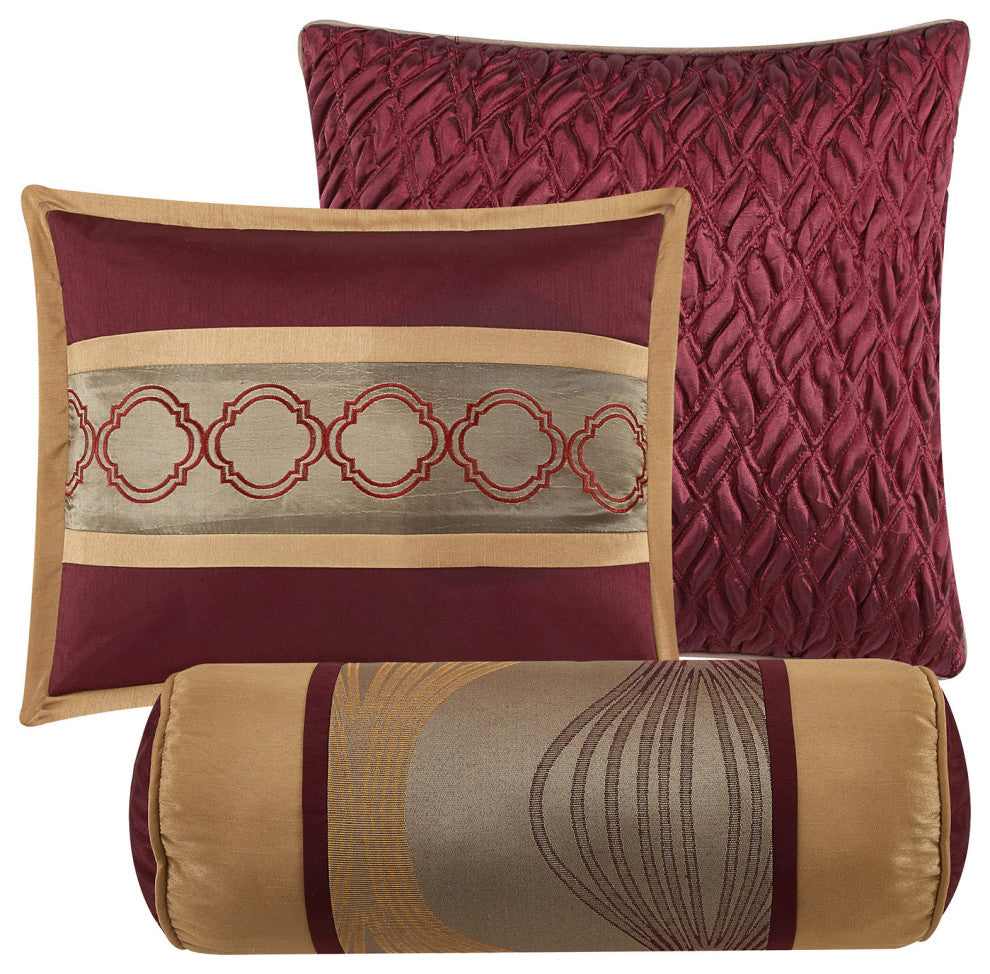 Kath 7-Piece Jacquard Comforter Set, Wine Gold, King