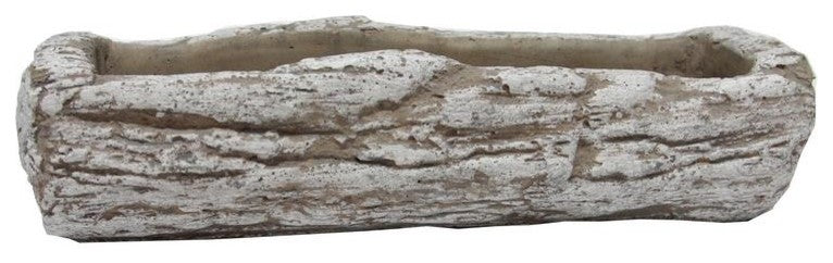 Admired By Nature Cement Rustic White Tree Log Succulents Cactus Planter, 12"
