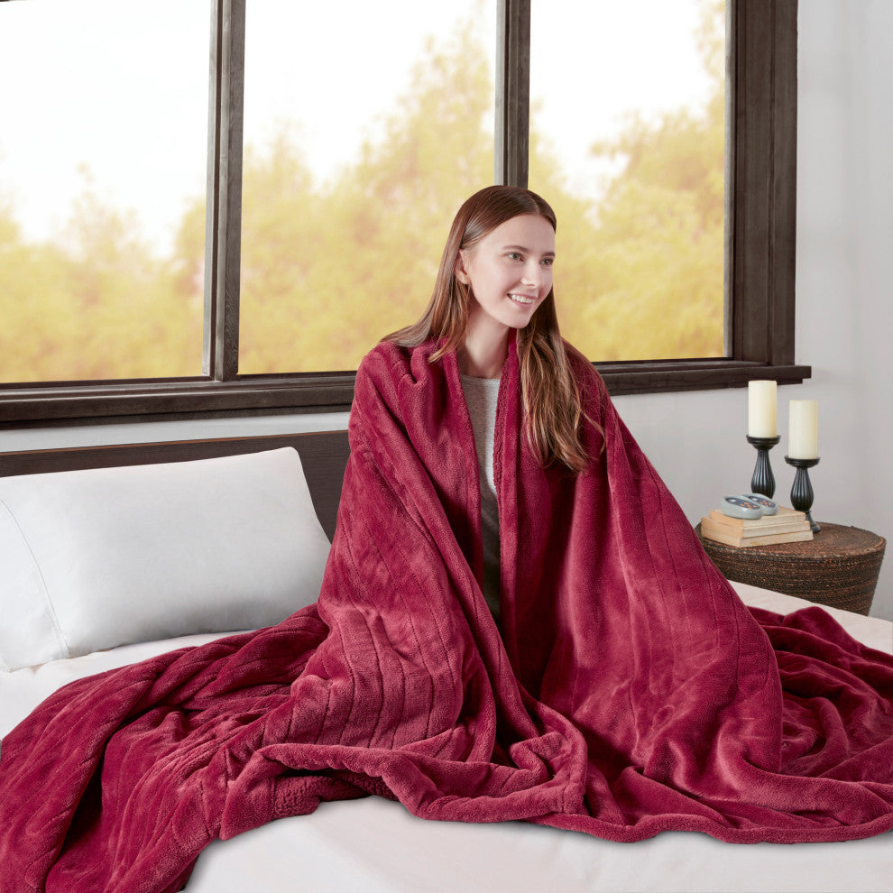 Beautyrest Solid Microlight Heated Blanket, Red, Full