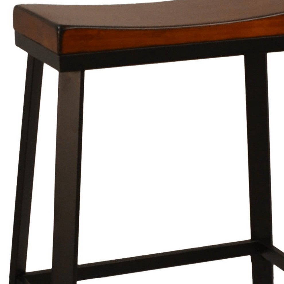 30" Chestnut And Black Steel Backless Bar Height Chair With Footrest