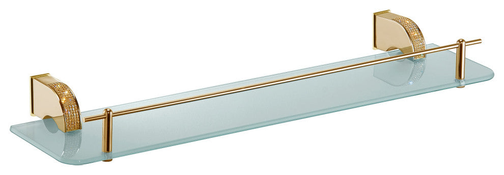 Cecilia Swarovski Crystals Bathroom Glass Shelf With Railing. Bathroom shelf, Polished Gold Golden Crystals