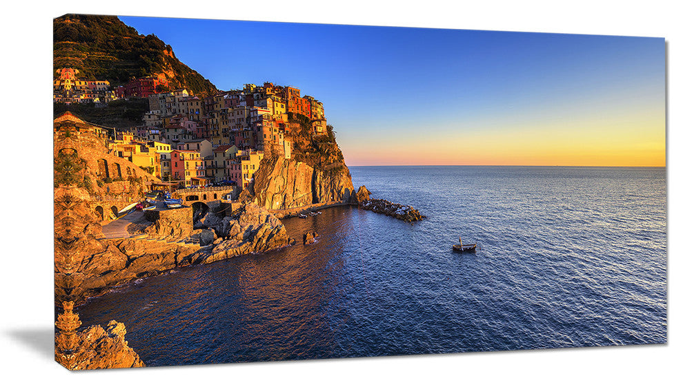 "Manarola Village Beach Panorama" Landscape Wall Art Print, 32"x16"