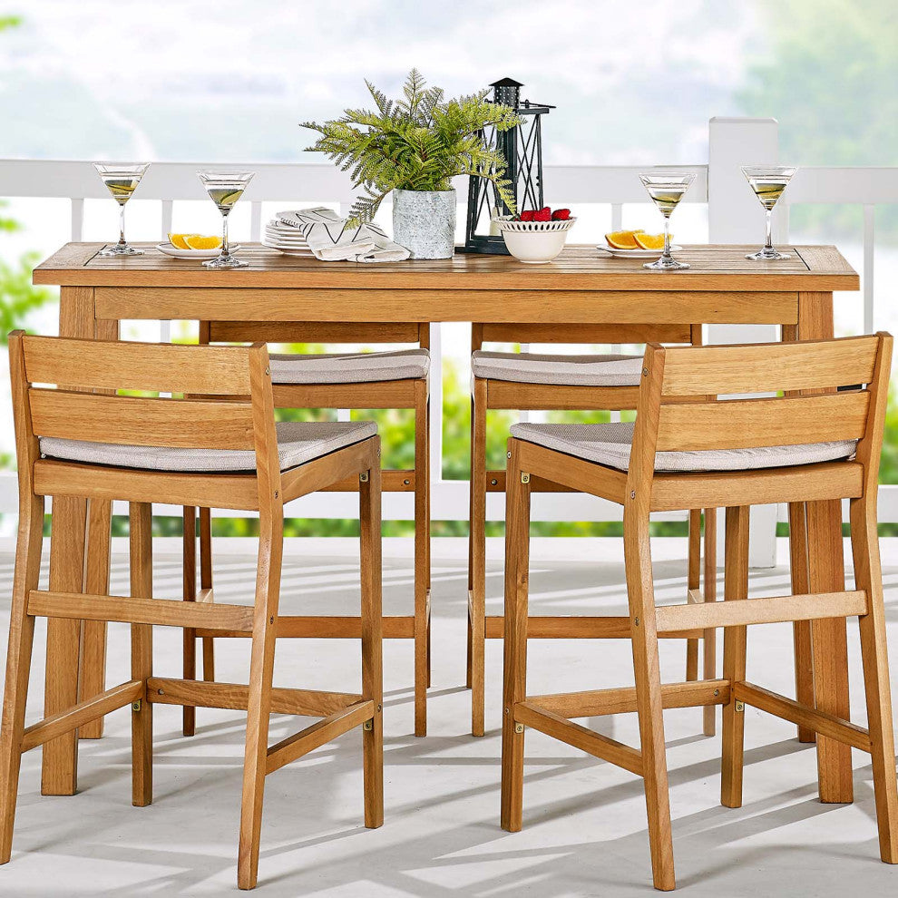 Bar Side Table, Rectangular, Wood, Brown Natural, Modern, Outdoor Patio Cafe
