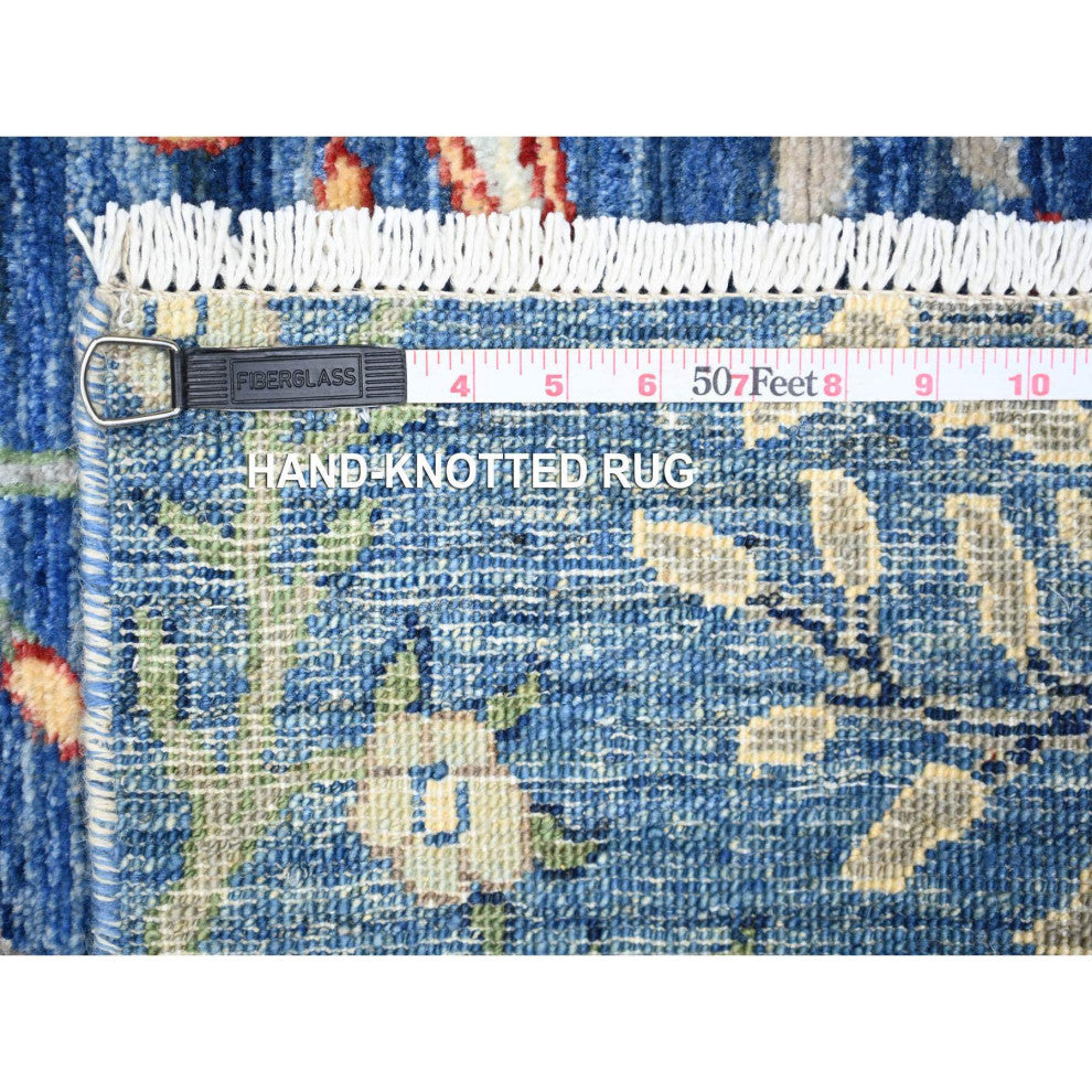 Egyptian Blue Afghan Peshawar Wool Hand Knotted Runner Oriental Rug, 2'6"x7'8"