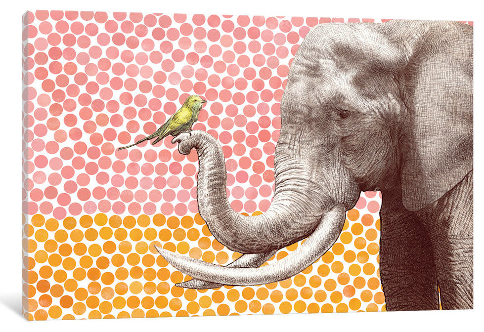 "Elephant and Bird II" by Eric Fan, Canvas Print, 26"x18"
