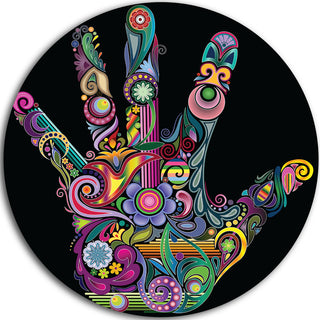 Rainbow Hand With Multi Colors, Abstract Round Metal Wall Art, 38"