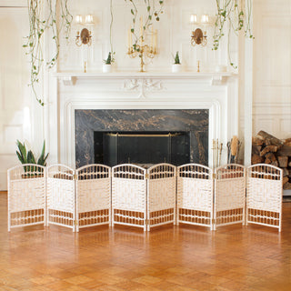 2 ft. Short Fiber Weave Room Divider White 8 Panels