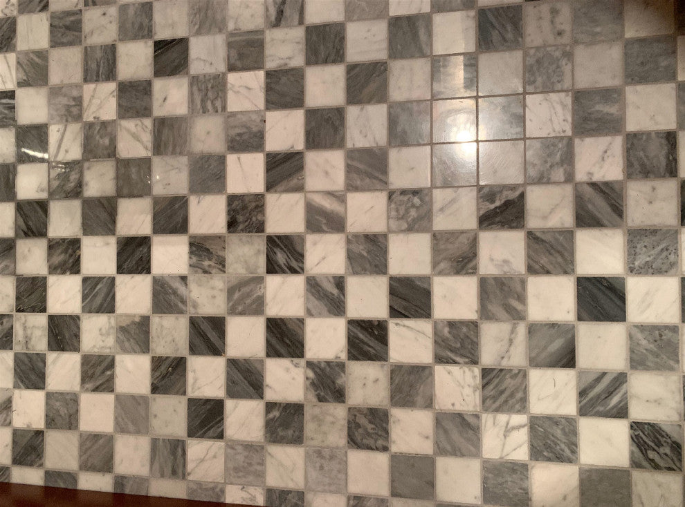 Carrara White Bardiglio Gray Marble Checkerboard Mosaic Tile Polished, 1 sheet