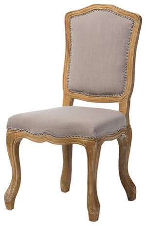Chateauneuf Weathered Oak Upholstered Dining Side Chair, Beige