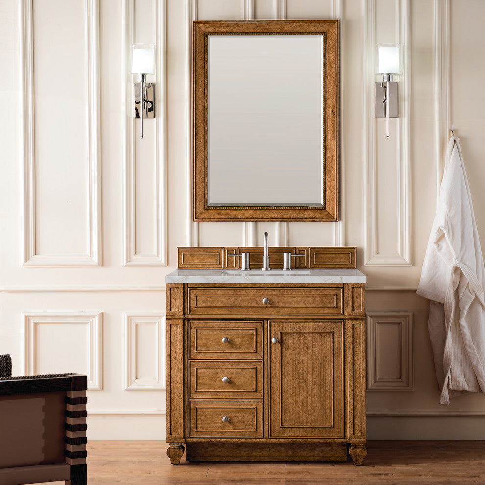 Bristol 36" Single Vanity, Saddle Brown, Victorian Silver Quartz