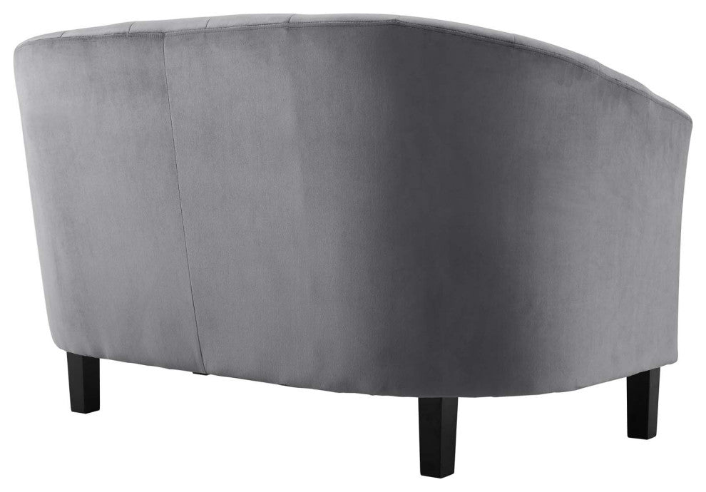 Prospect Channel Tufted Performance Velvet Loveseat and Armchair Set Gray