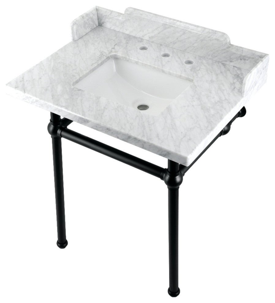 Kingston Brass LMS30MBSQ0 30" Carrara Marble Console Sink, Legs