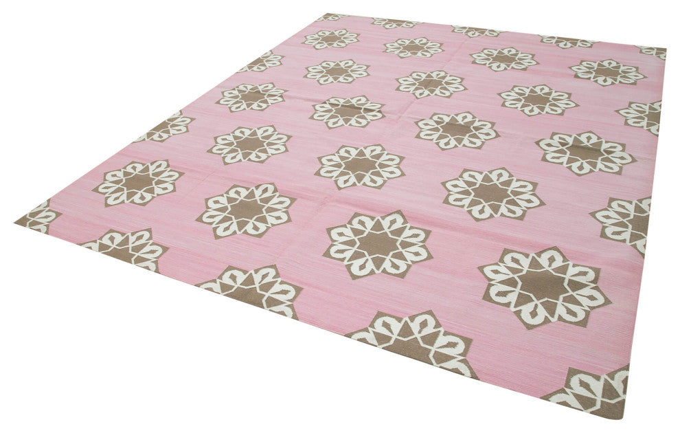 Rug N Carpet - Handmade Wool 8' 2'' x 9' 11'' Geometric Dhurrie Kilim Rug