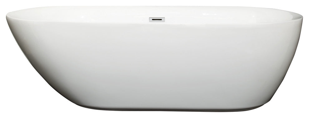 Melissa 71" Freestanding White Bathtub, Polished Chrome Drain and Overflow Trim