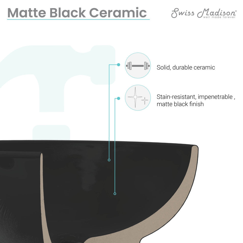 18" Ceramic Square Vanity Sink Top, Matte Black