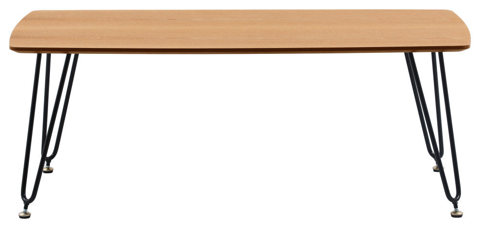 Elmwood 47" Coffee Table Rectangular MDF Tabletop, Black Iron, Natural